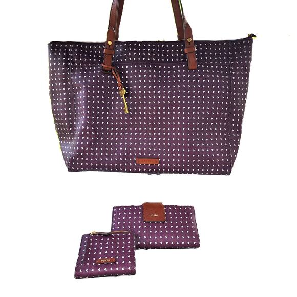 Fossil Rachel Hearts Vegan Leather Tote & BiFold Wallets Set - Picture 14 of 14